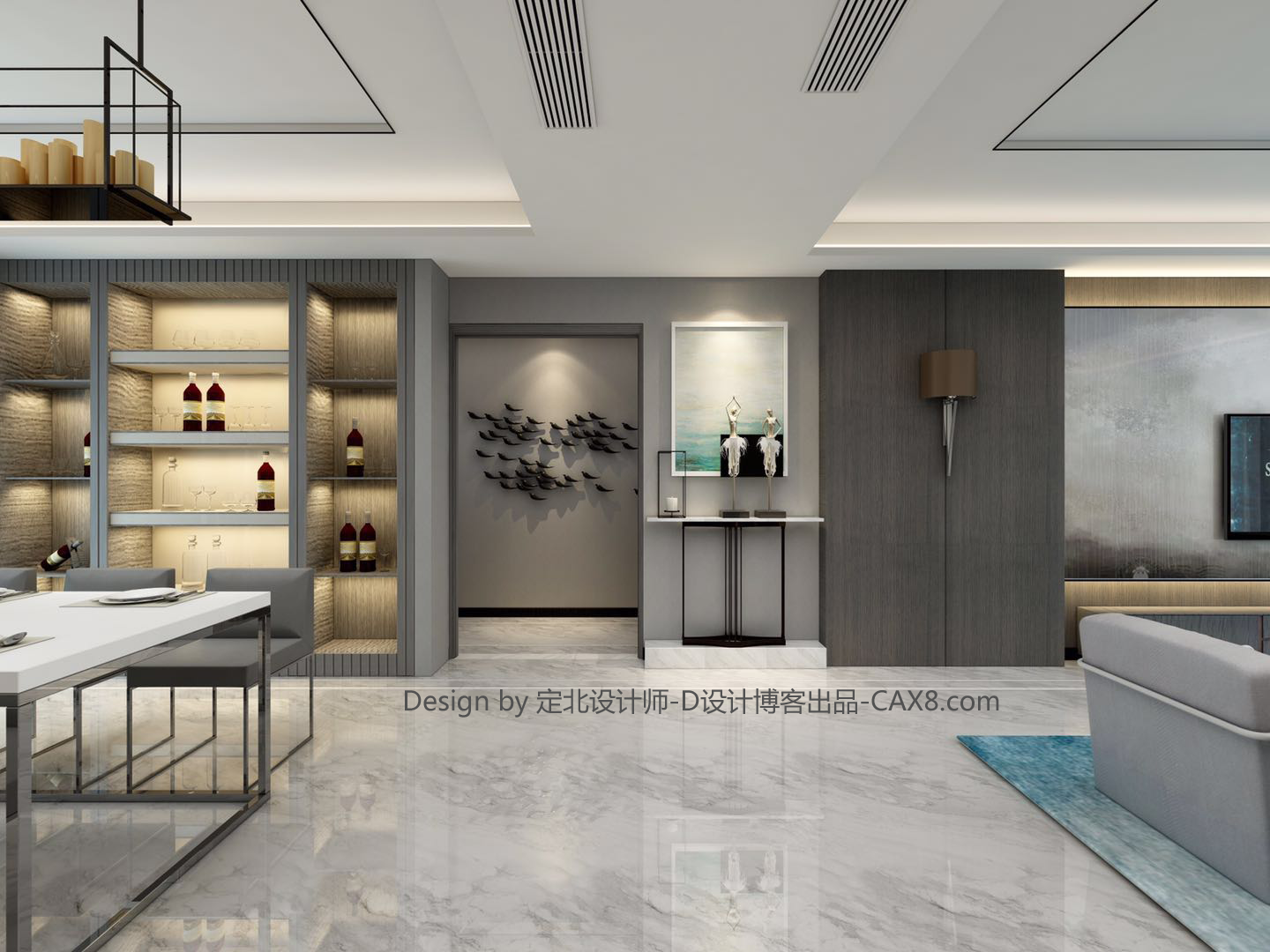 黑白灰簡約工業風客廳與餐廳